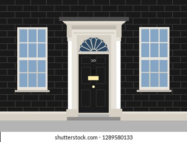 10 Downing street - residential building for Prime minister of United Kingdom of Great Britain - house for political leader in UK. Vector illustration