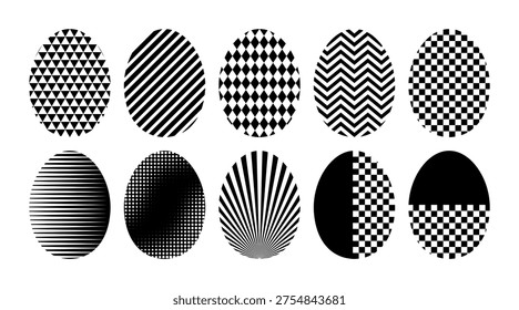 10 easter eggs black and white geometric pattern collection