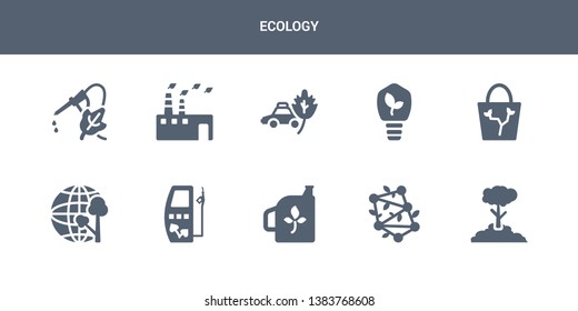 10 ecology vector icons such as ecology, bio, biodiesel, biofuel, eco contains eco bag, eco bulb, car, factory, fuel. ecology icons