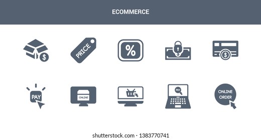 10 ecommerce vector icons such as online order, online payment, online shopping, pay, pay per click contains payment method, payment security, percent, price tag, product. ecommerce icons