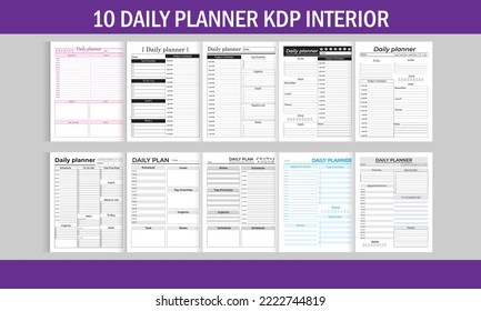 10 Editable Canva Templates Daily Planner for KDP | Daily Planner for KDP Interior | 10 Different Style and Unique Daily Planner