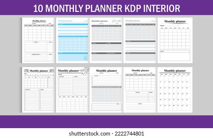 10 Editable Canva Templates Monthly Planner for KDP | Monthly Planner for KDP Interior design | 10 Different Style and Unique Monthly Planner