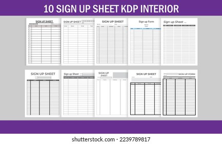 10 Editable Canva Templates Sign Up Sheet for KDP
Sign Up Sheet for KDP Interior
10 Different Style and Unique Sign Up Sheet