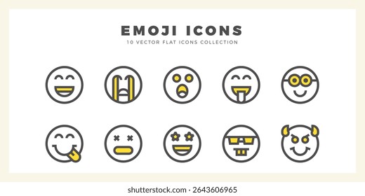 10 Emojis Two Color icon pack. vector illustration.