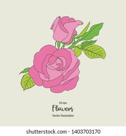 10 eps vector illustration of summer flowers. Thin line floral image. Roses background for advertising banner, invitation, card, design, logo.