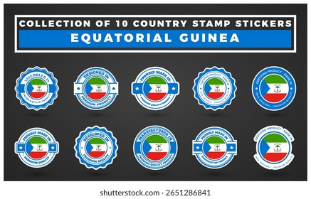 10 Equatorial Guinea Country Stamp Stickers. Premium Quality Vector Graphics