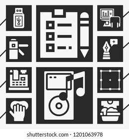10 equipment  filled style icons about ipod, audio, pendrive, pen, edit, access, gloves, cash register, soak