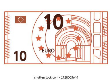 10 Euro banknote. Vector line art illustration.