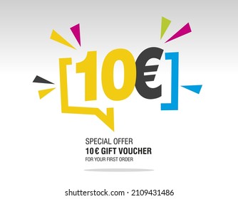 10 Euro internet website promotion sale offer big sale and super sale modern colorful coupon code 10 Euro discount gift voucher coupon