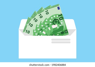 10 Euro Money in Envelope Vector Illustration. EU European Union, Eurozone and Monetary Agreement Salary, Royalty, Revenue, Payment and Finance Element. 
