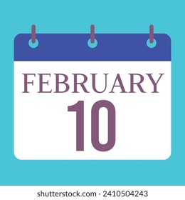 10 February Calendar. Blue Background. Vector Calendar.
