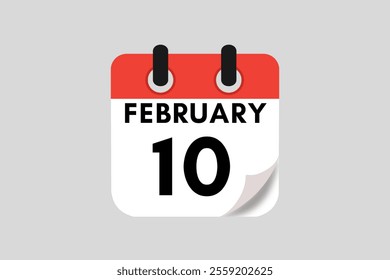 10 February calendar icon text page monthly web design on red, white, black and ash background vector, icon, or illustration with the month of February 10