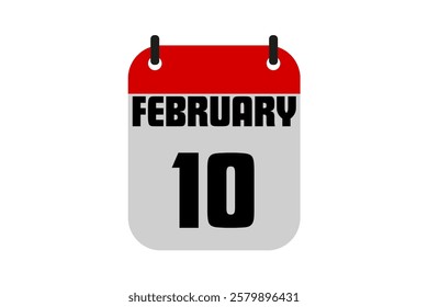 10 February calendar icon text page monthly web design on red, black and white background vector, icon, or illustration with the month of February 10