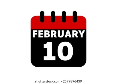 10 February calendar icon text page monthly web design on red, black and white background vector, icon, or illustration with the month of February 10