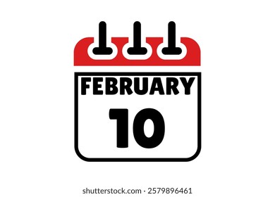 10 February calendar icon text page monthly web design on red, black and white background vector, icon, or illustration with the month of February 10