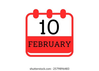 10 February calendar icon text page monthly web design on red, black and white background vector, icon, or illustration with the month of February 10