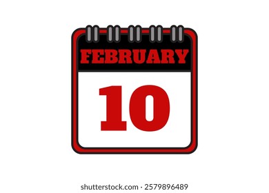 10 February calendar icon text page monthly web design on red, black and white background vector, icon, or illustration with the month of February 10