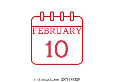 10 February calendar icon text page monthly web design on red and white background vector, icon, or illustration with the month of February 10