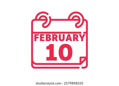 10 February calendar icon text page monthly web design on red and white background vector, icon, or illustration with the month of February 10