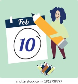 10 February calendar month. vector text Calendar on workplace Background, Empty space for