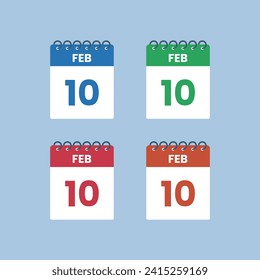 10 February  calendar reminder. 10th February  Date Month calendar icon design template.