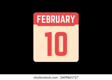 10 February icon text page monthly web design on coral, white, tangerine and black background vector, icon, or illustration with the month of February 10