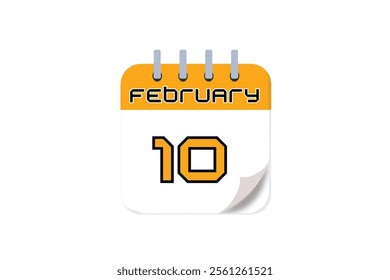 10 February month single day vector, illustration, calendar with yellow, black and white color background calendar February 10