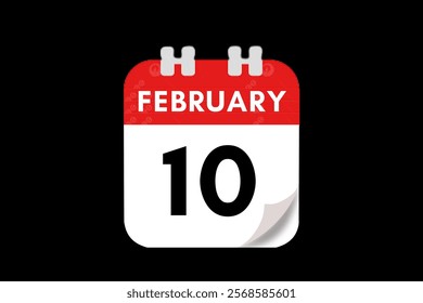 10 February month single day vector, illustration, calendar with red, gray, white and black color background calendar February 10