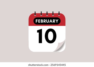 10 February month single day vector, illustration, calendar with maroon, rose and white color background calendar February 10