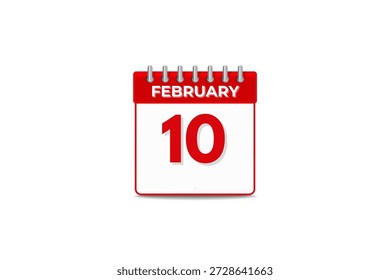 10 fevereiro mês vetor dia único, ilustração, calendário com preto e branco ícone de calendário de fundo de cor de 10 de fevereiro
