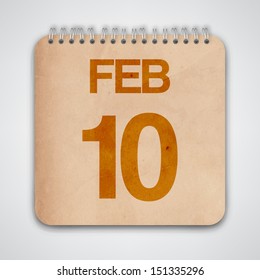 10 February on Old Notebook Vector 