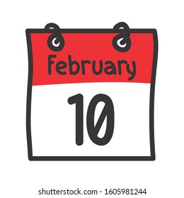10 February. Vector flat daily calendar icon. Date and time, day, month. Holiday