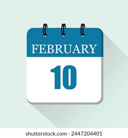 10 de febrero Vector de calendario diario plano. Fecha y mes.