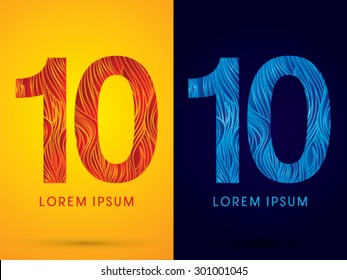 10 ,Font ,Text, designed using line fire and cool, graphic vector.
