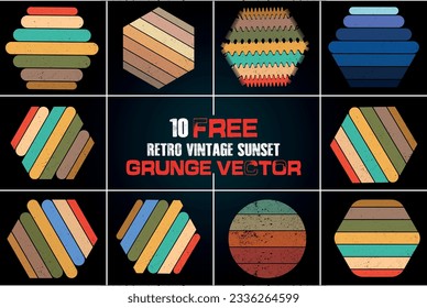 10 FREE RETRO VINTAGE SUNSET GRUNGE VECTOR