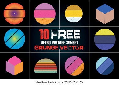 10 FREE RETRO VINTAGE SUNSET GRUNGE VECTOR