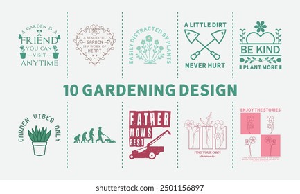 10 Gardening Paket, Grafikdruck, natürlich, Vektorgrafik bereit T-Shirt-Design zu drucken, Wandkunst, Becher, Aufkleber, Banner, Tee, Kapuze druckbare Designs