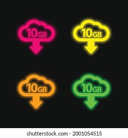 10 Gb Download Four Color Glowing Neon Vector Icon