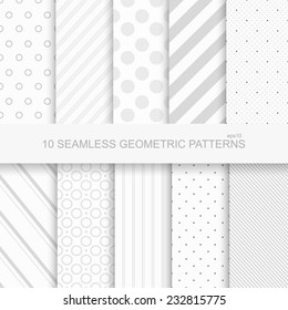 10 Geometric seamless patterns. Vector - eps10, white and grey texture