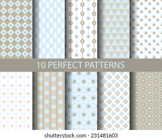 10 patrones geométricos retro sin fisuras, la textura sin fin se puede utilizar para papel pintado, rellenos de patrones, fondo de página web, texturas superficiales.