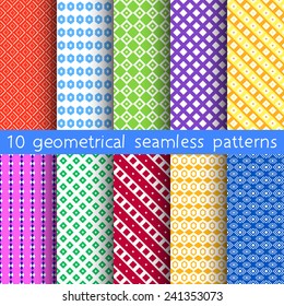 10 geometrical seamless patterns, Pattern Swatches, vector. Texture can be used for wallpaper, pattern fills, web page, background.