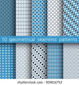 10 geometrical seamless patterns, Pattern Swatches, vector. Texture can be used for wallpaper, pattern fills, web page, background.