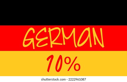 10%  German sign label vector art illustration with stylish font. Black,red and yellow color.