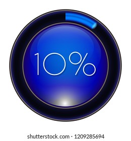 10% Glass blue  Vector loader progress button. step by step zero to hundred. 3D high quality premium well aligned graphic