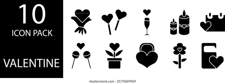 10 glyph icons with a Valentine theme depict eternal love flowing in the soul.