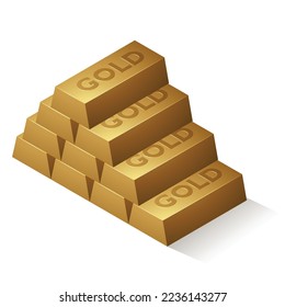 10 goldene Bars mit dunklerem, veredelten Text einzeln auf weißem Hintergrund