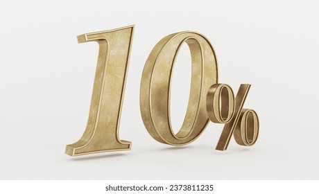 10% golden ten percent on sale golden percentage isolated on a white background 3d rendering for advertising on a white background gold sticker poster advertising luxury sale