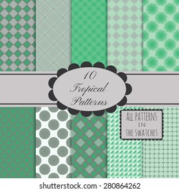 10 green tropical seamless patterns set. All patterns in the swatches panel.