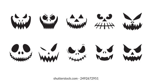 10 Halloween Pumpkin Face Vector Set