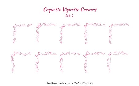 10 hand drawn corners with bow ribbon elements. Elegant editable vignettes for making frames